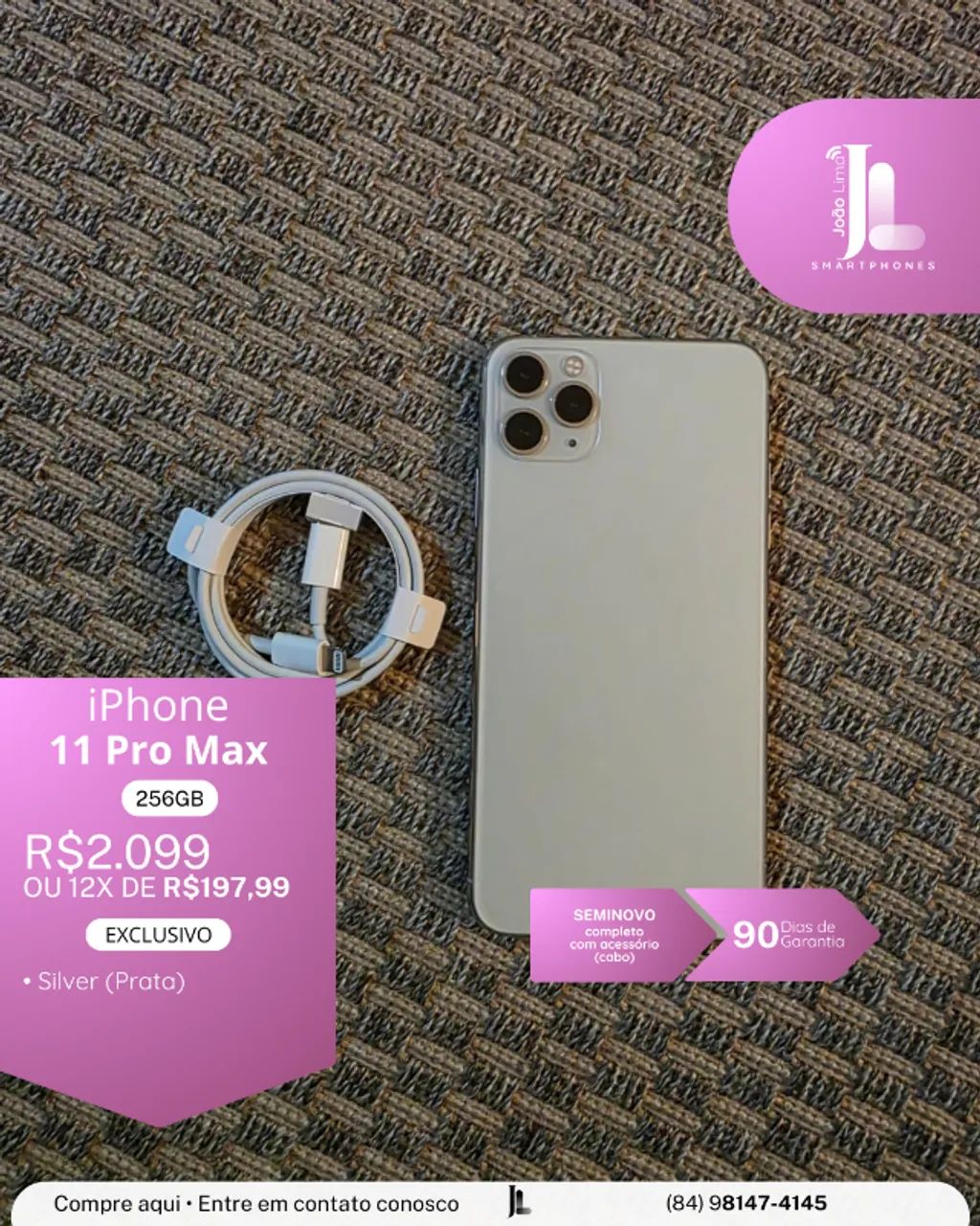 IPHONE 11 PRO MAX, 256GB, SILVER(PRATA), SEMINOVO, EXCLUSIVO