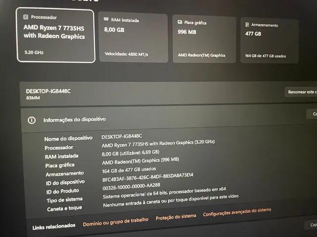 Notebook Ideapad 3 Ryzen 7 7735hs 8gb ddr5 - Foto 2