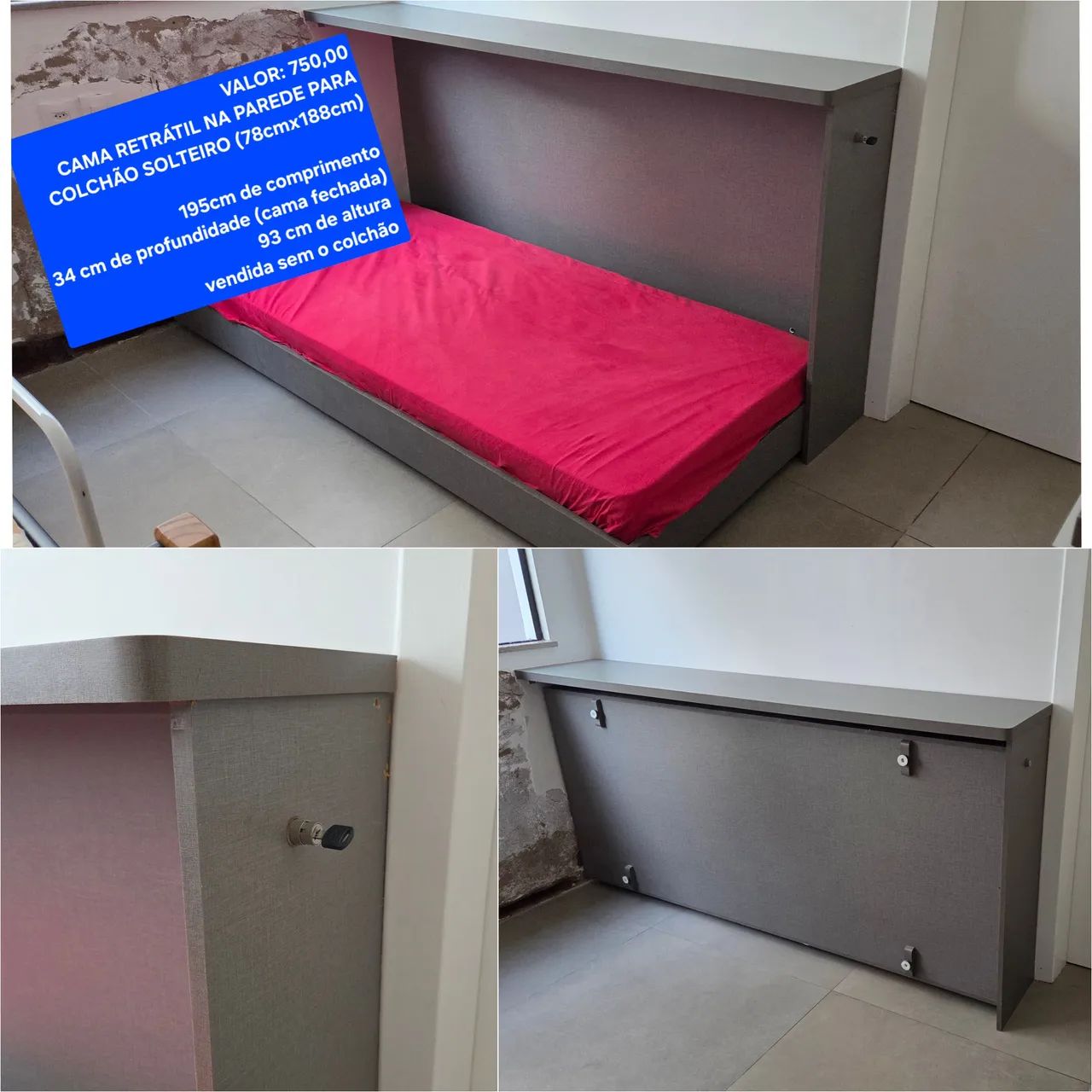 VENDO CAMA RETRÁTIL DE SOLTEIRO DE EMBUTIR NA PAREDE
