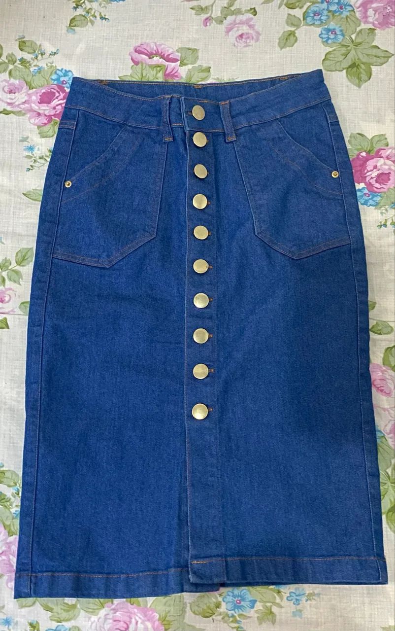 Saia jeans midi