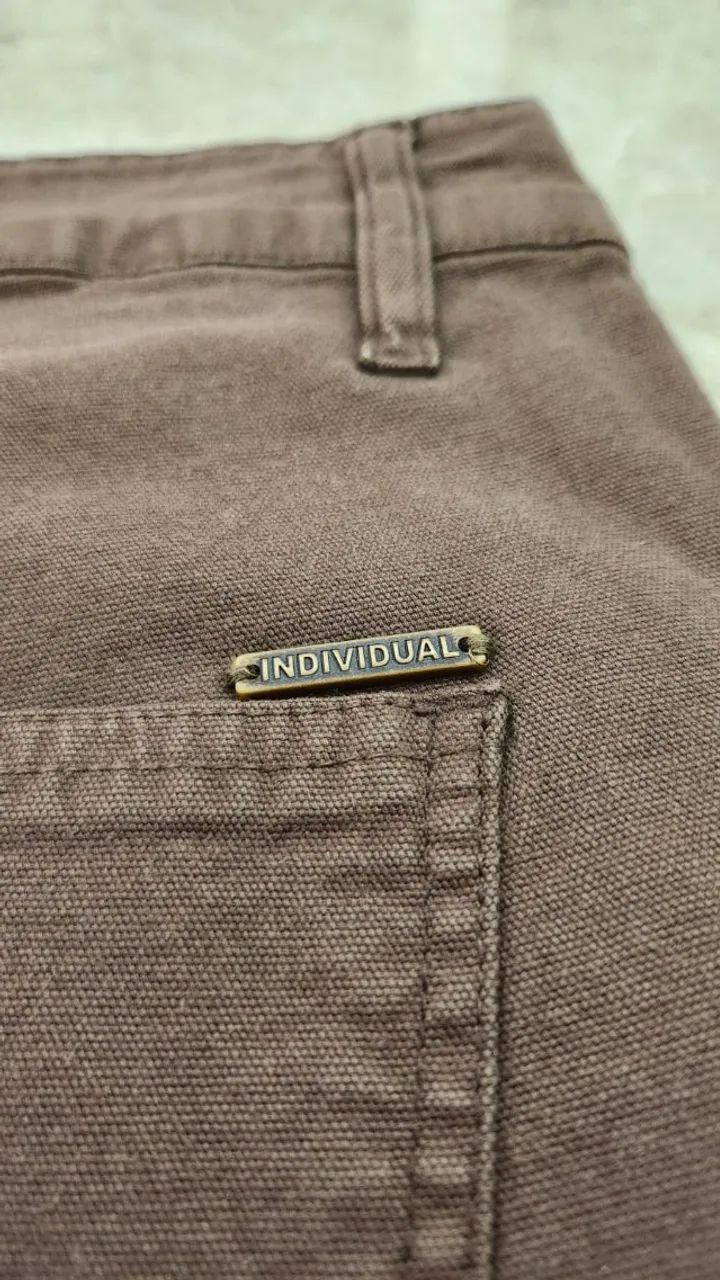 Calça Cargo Masculina INDIVIDUAL Original | Sarja Marrom | Tam 44 - Foto 4