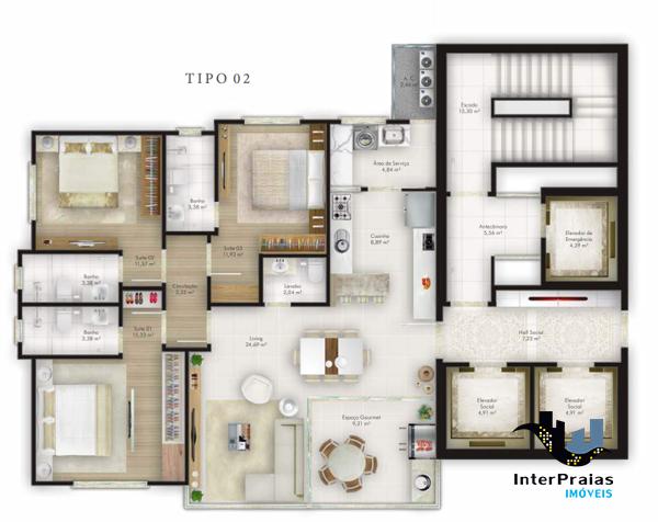 Apartamento com 3 quartos no Grand Soleil Residence - Bairro Meia Praia em Itapema - Foto 17