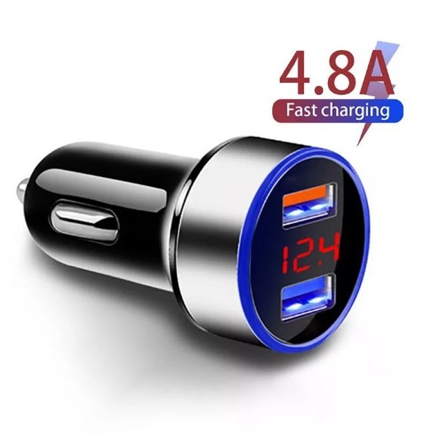 Carregador Veicular Automotivo Voltimetro De Carro 2 Portas Usb 3.1 Preto