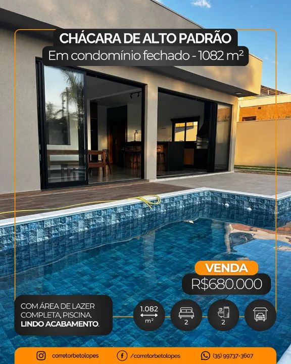 Chácara de alto padrão no Condomínio Sol Nascente, 1082 m²