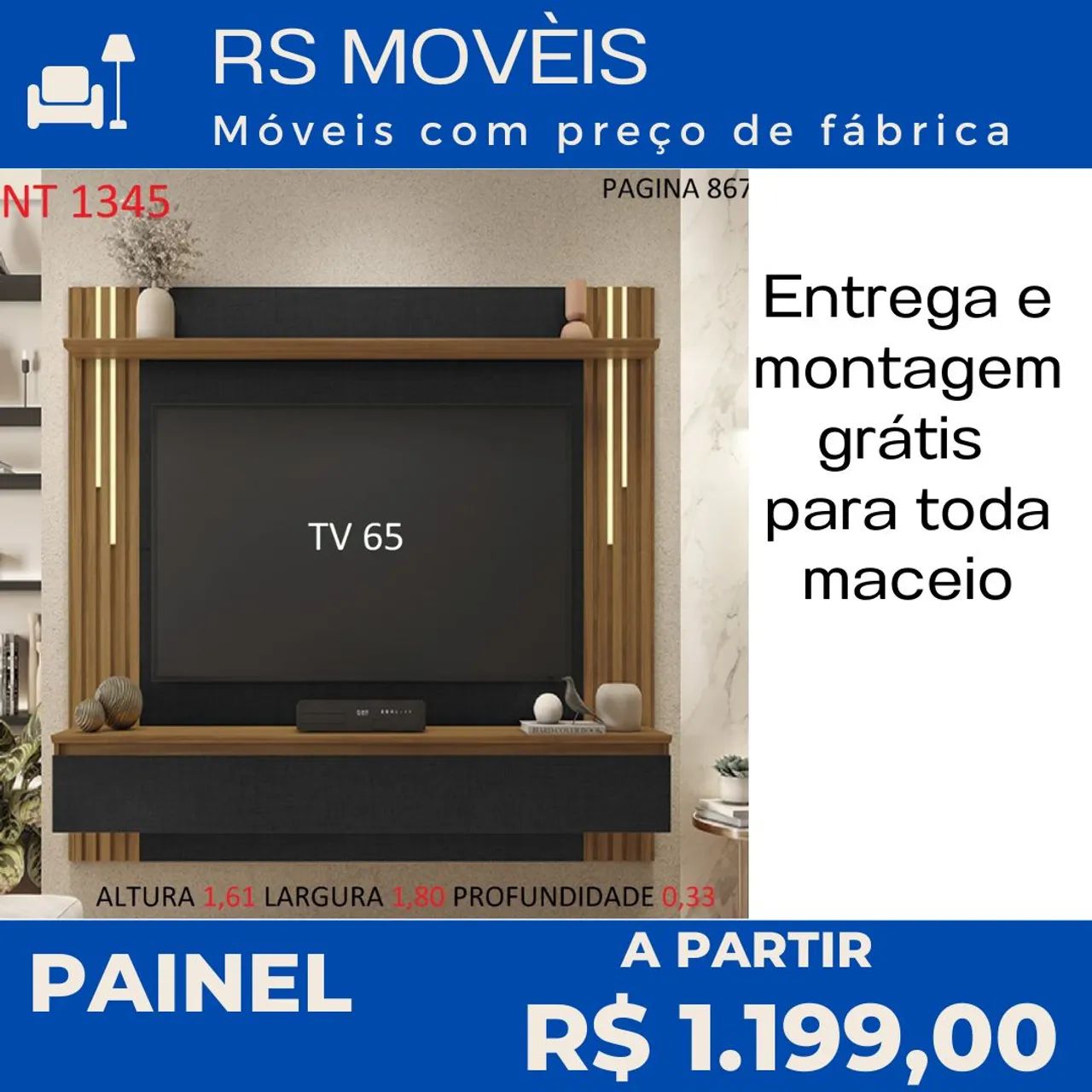 Painel para TV 65 polegadas - Novo - Entrega Grátis em Maceió