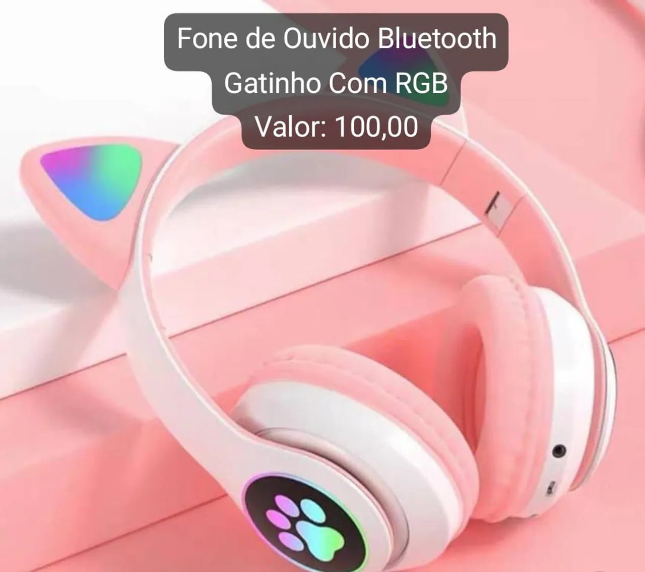 Fone de Ouvido Bluetooth Gatinho com RGB