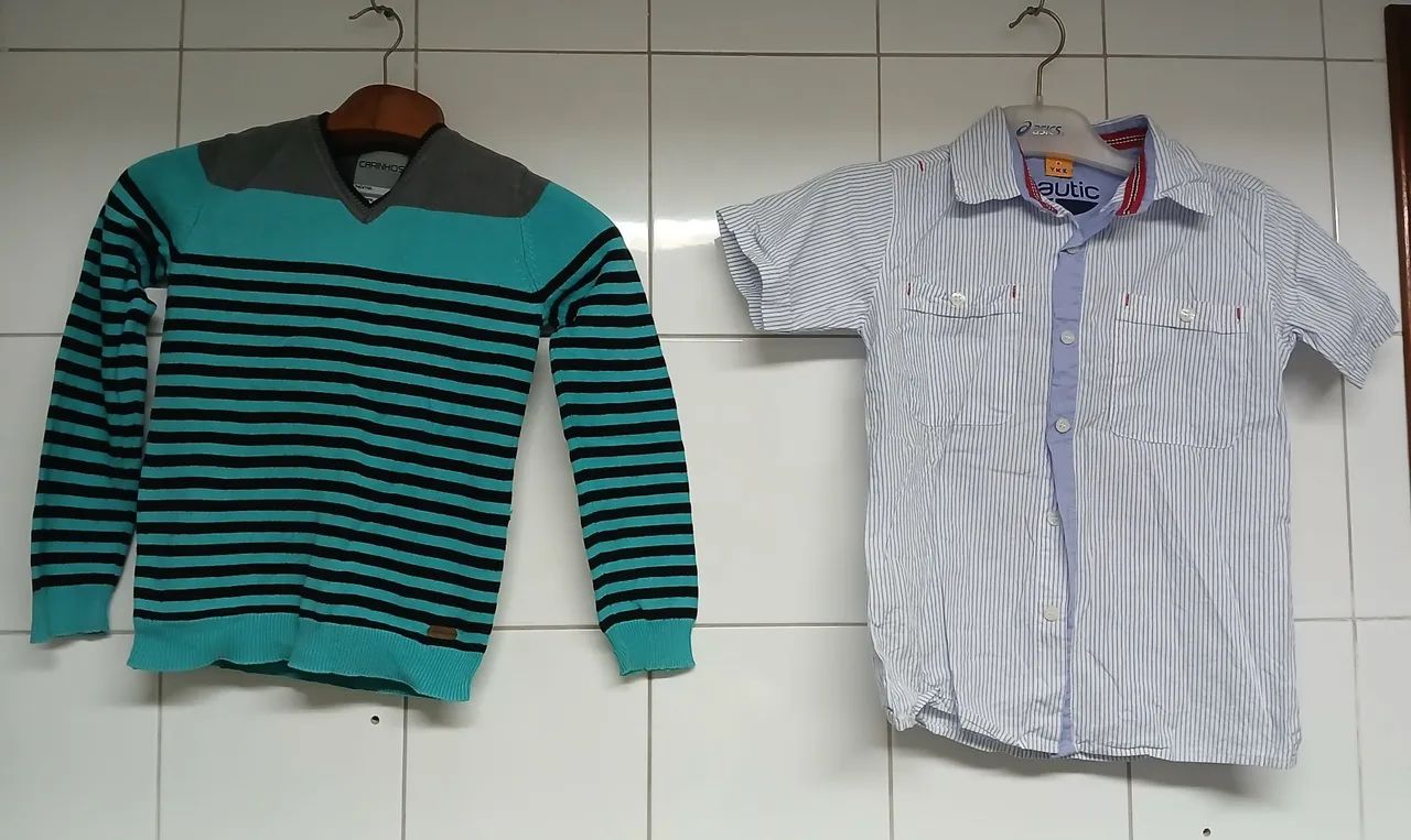 Kit Camisa de Botão e Blusa de Lã Infantil Tamanho 8