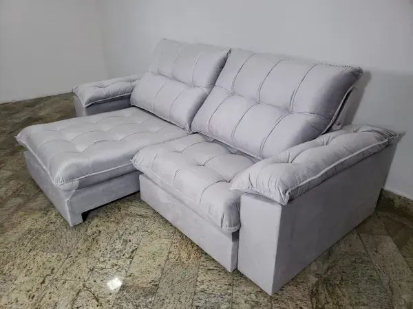 Sofá Retrátil 4 Lugares Cinza Com Molas Ensacadas Para 4 Pessoas - Foto 2
