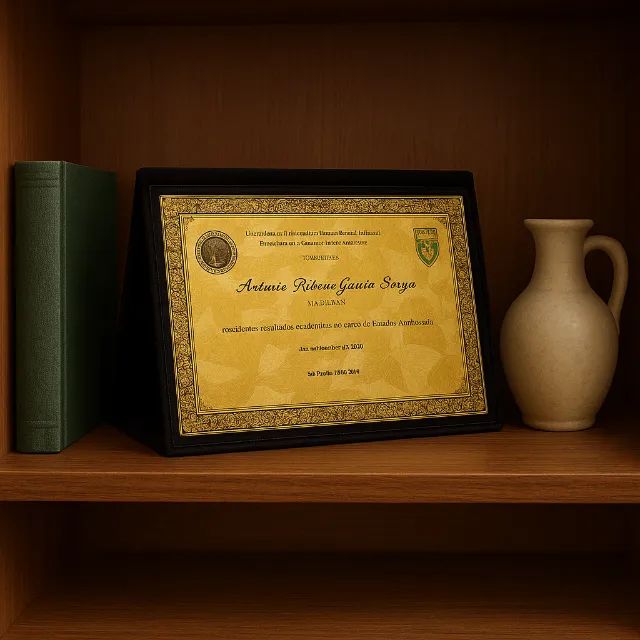 Estojo de veludo com placa de homenagem 