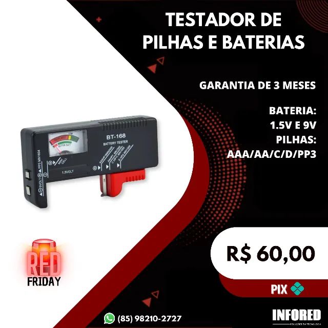 Testador de Pilhas e Baterias 1,5V e 9V