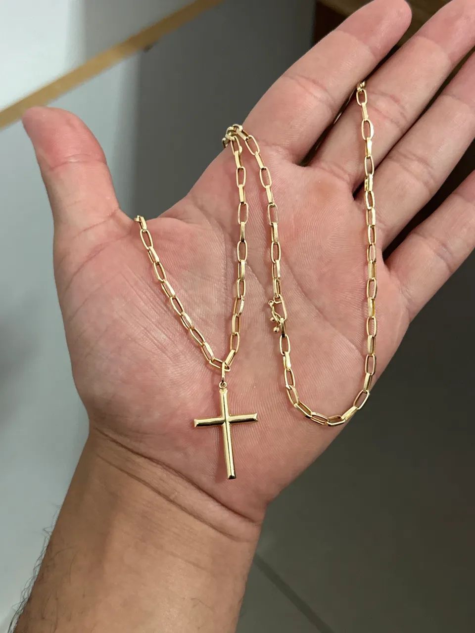 Corrente tijolinho com pingente de Cruz Ouro18k nova