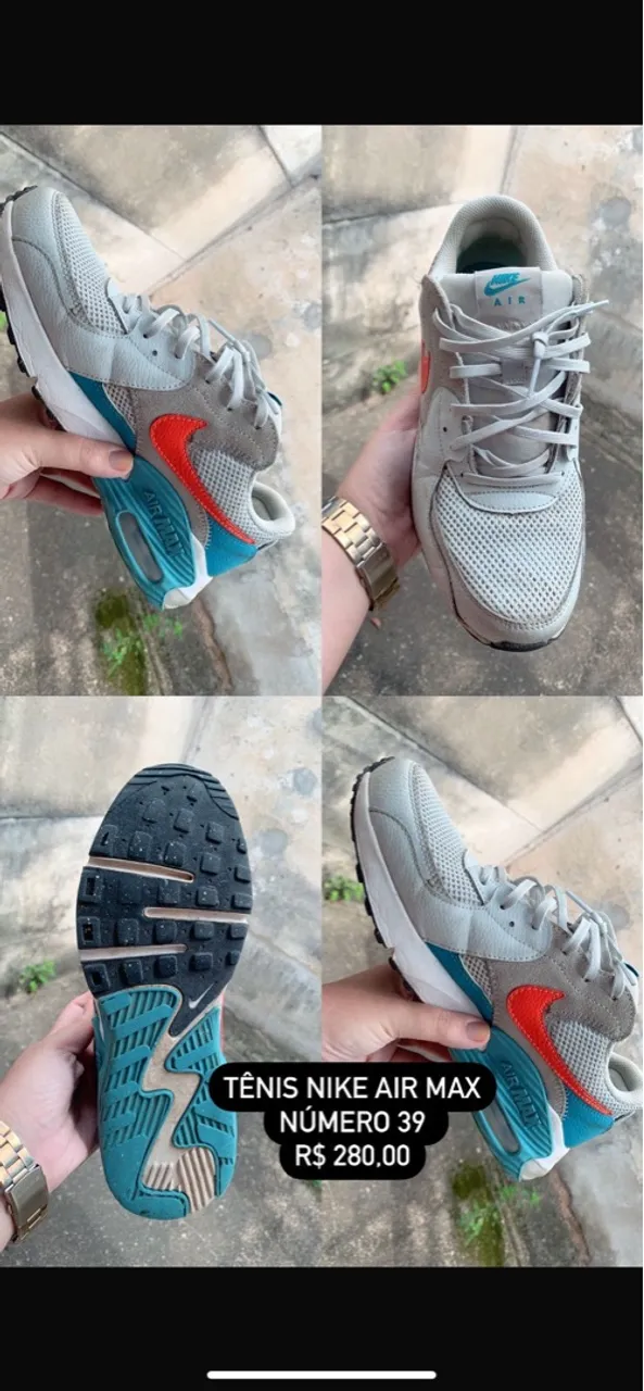 Tênis Nike Air Max Cinza, com detalhes azul