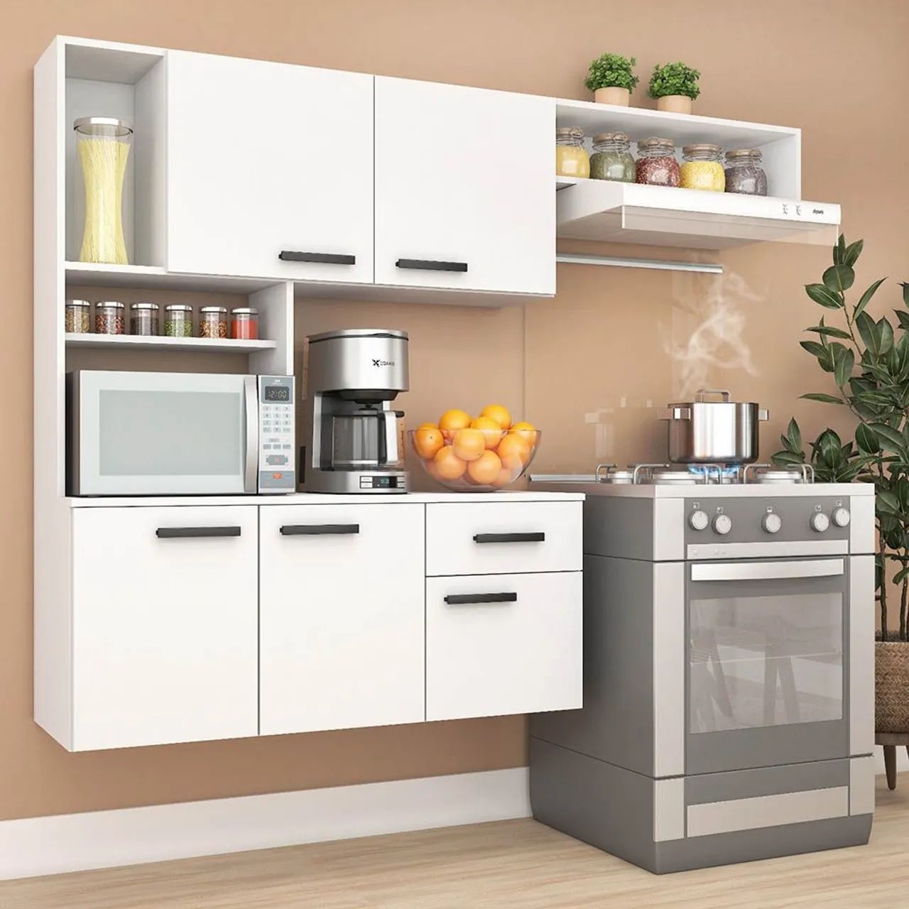 Armário de Cozinha Branco com Detalhes em Madeira - Foto 2