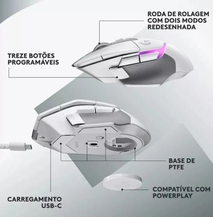 MoMouse Gamer Logitech G502 X Plus  Lightsync - Branco - Foto 3