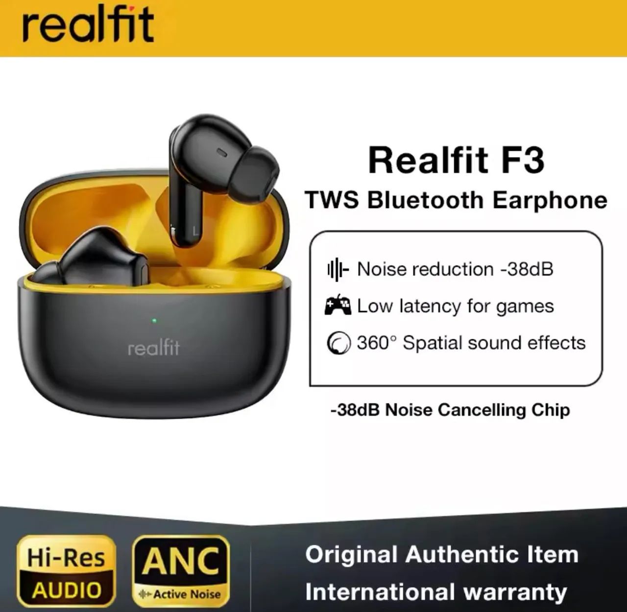 Fones de ouvido sem fio Realfit F3 Anc Bluetooth 5.4