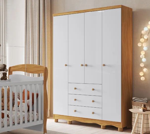 Roupeiro Infantil 4 Portas Junior Peroba, 100% MDF 