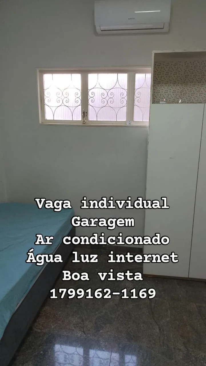 Quarto individual com garagem, ar condicionado e internet