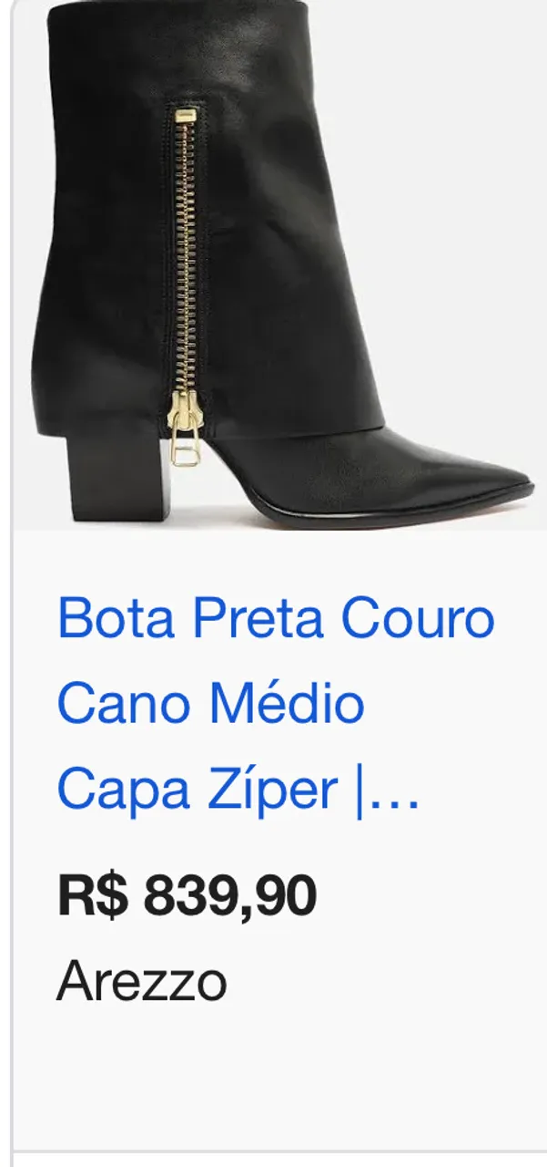 Bota marrom  café  Couro Cano Médio Capa Zíper Arezzo