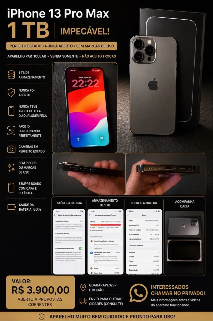 iPhone 13 Pro Max 1 TB | Caixa | Nunca Aberto | Impecável
