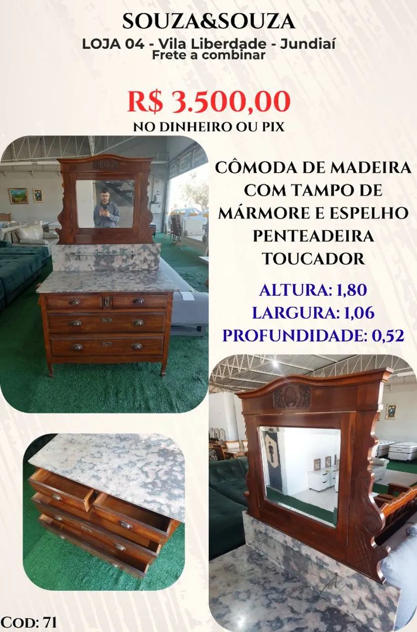 Penteadeira Cômoda de Madeira com 4 gavetas