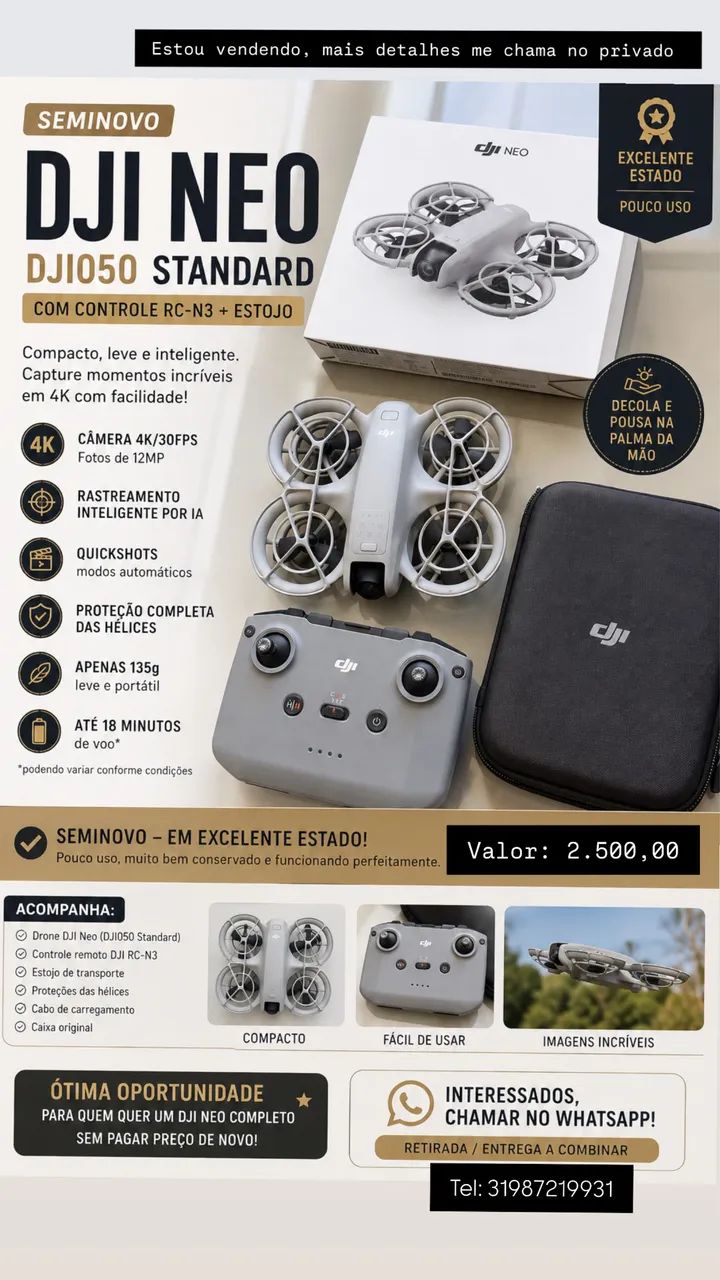 Drone DJI NEO STANDARD câmera 4K - Foto 2