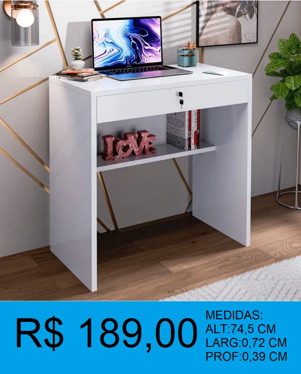escrivaninha - um gaveta- tesla - compre hoje e receba em até 72 horas 