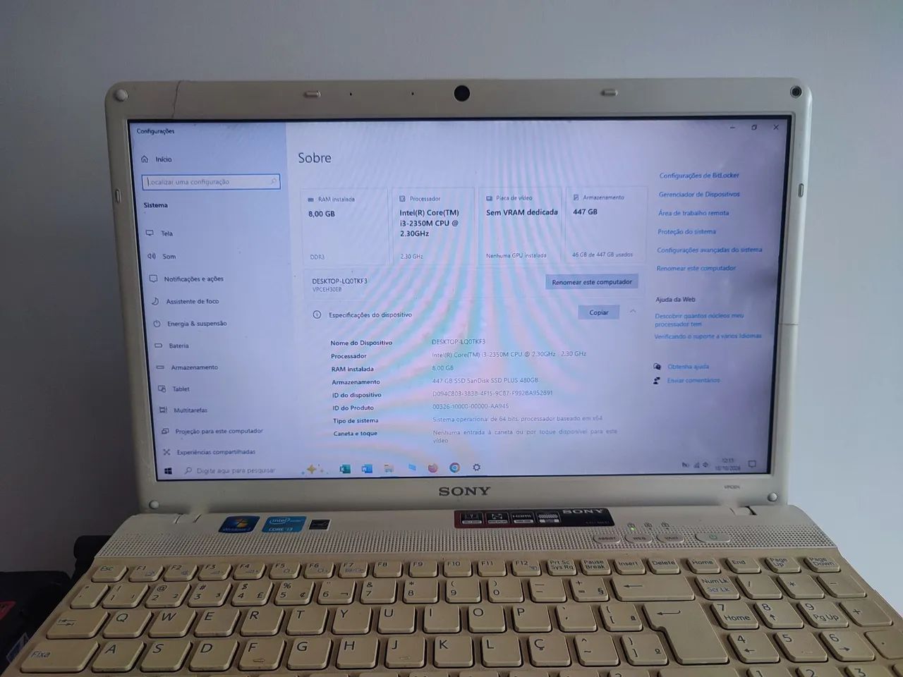 Notebook Sony vaio i3