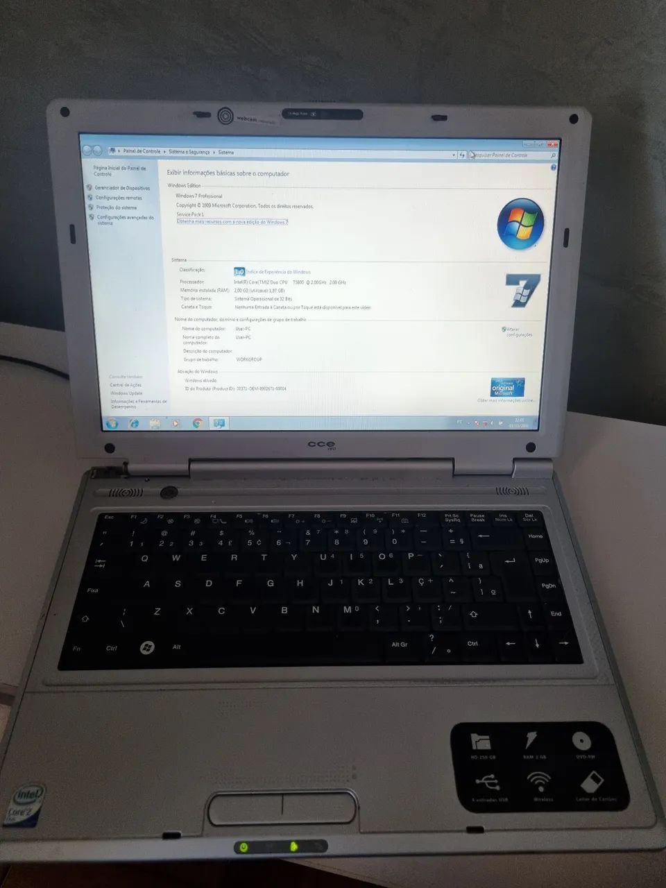 Notebook CCE Win Core 2 Duo 2GB HD 250GB