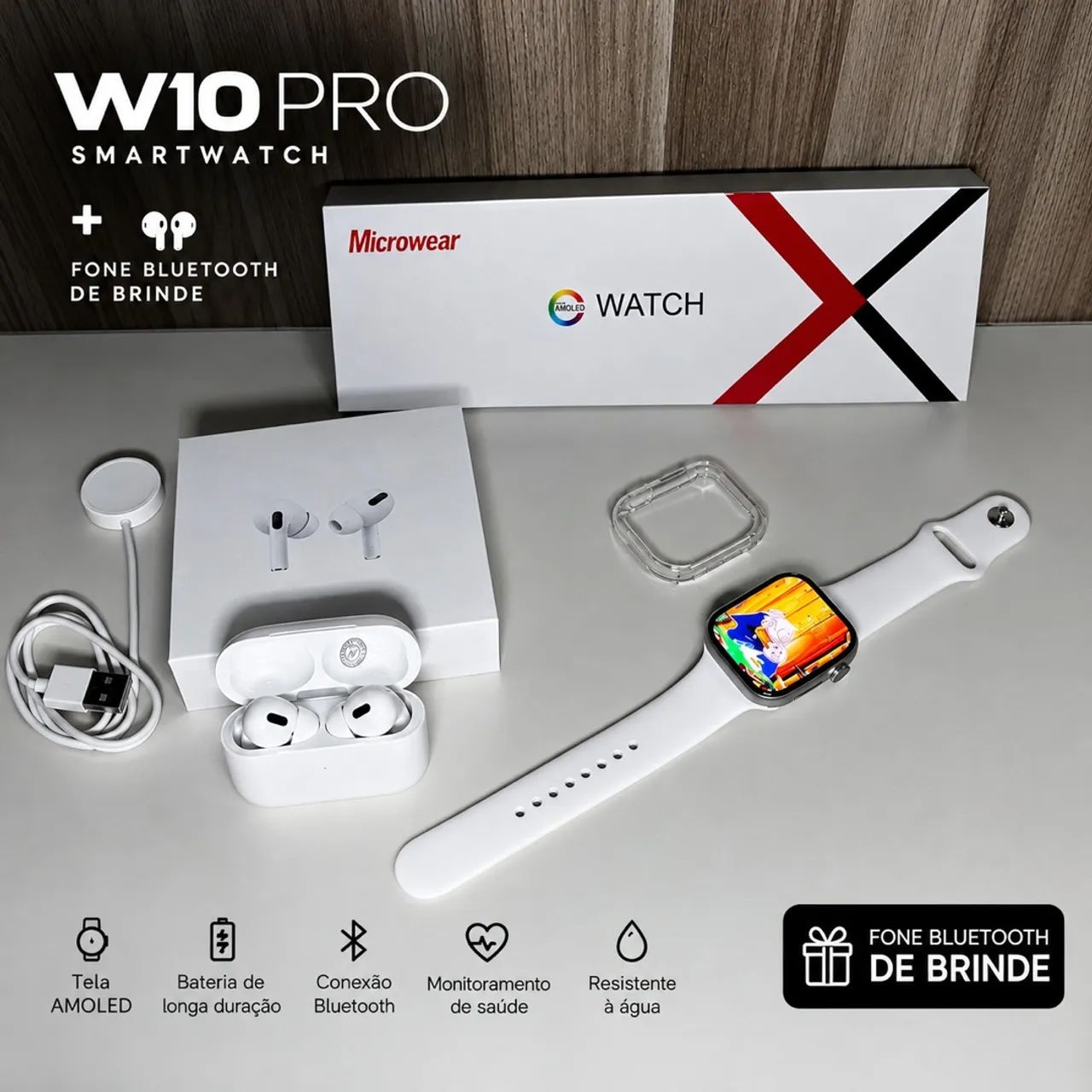 Smartwatch w10 pro + fone Bluetooth de brinde
