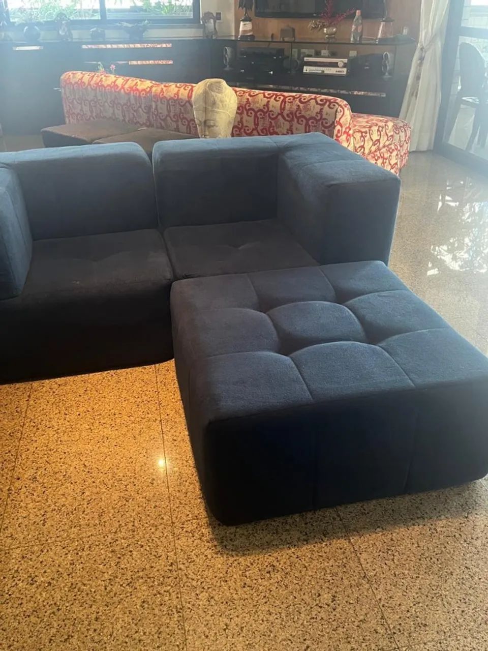 Sofá na Caixa modular 2 lugares em Boucle - 2 Cantos com Apoio de pé - AZUL - Foto 3