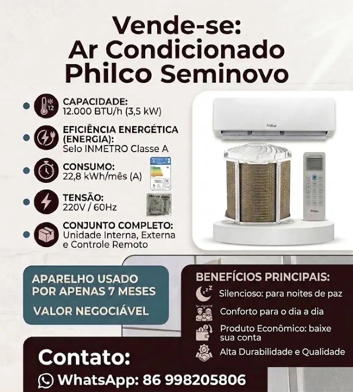 AR CONDICIONADO 12 mil btus PHILCO