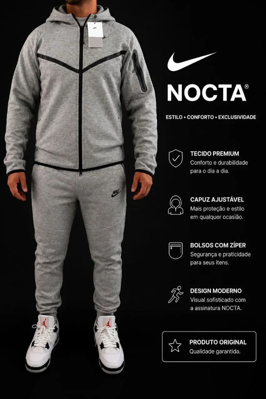 Conjunto Nike  teec fleece cinza tamanho M