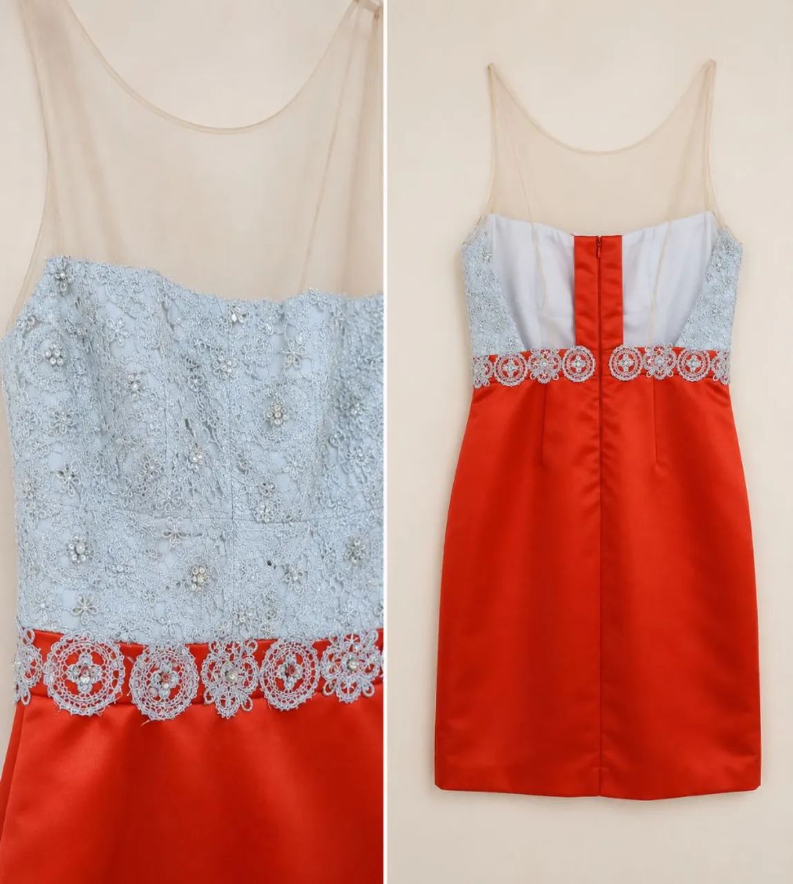 Vestido de Festa Laranja e Off-White