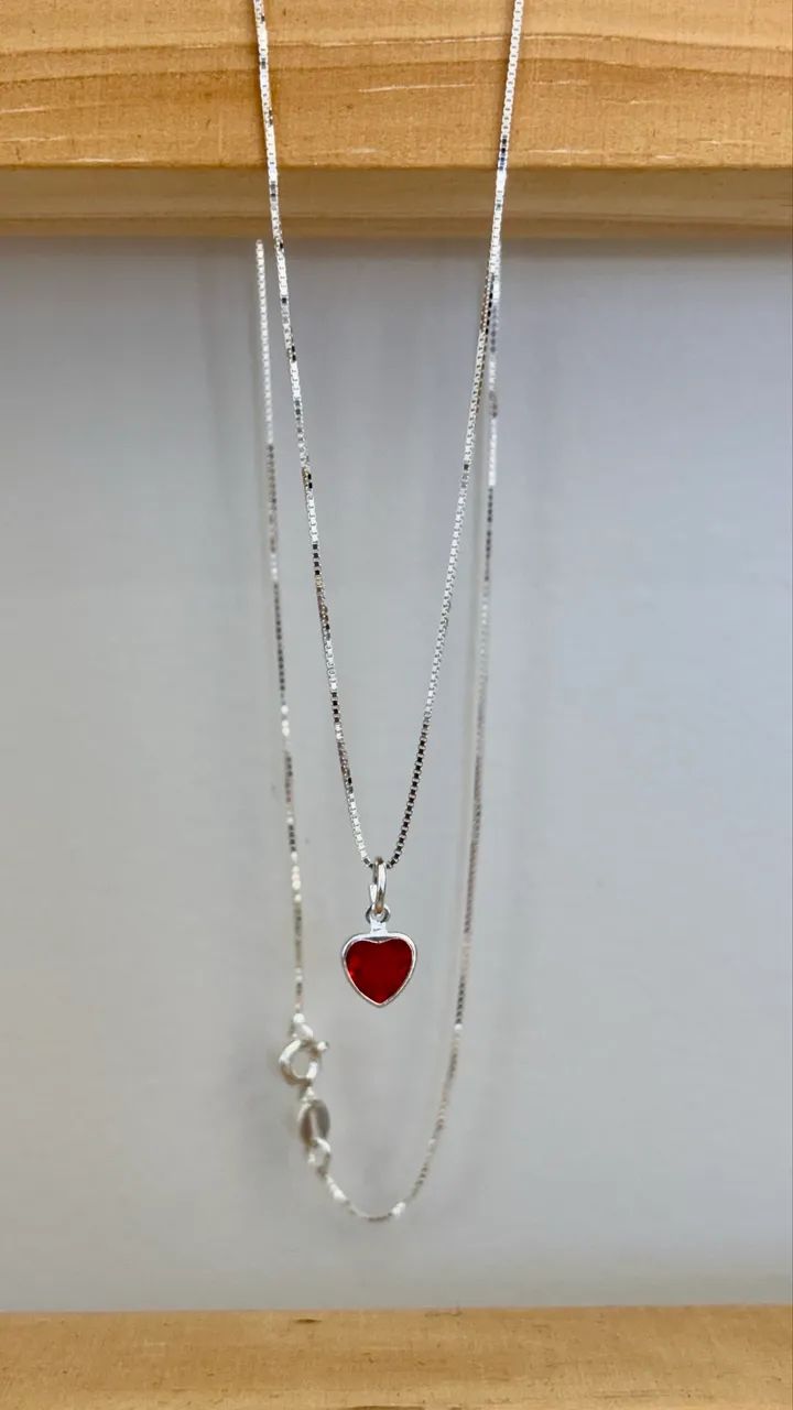 Colar coração vermelho de prata 925 - Foto 2