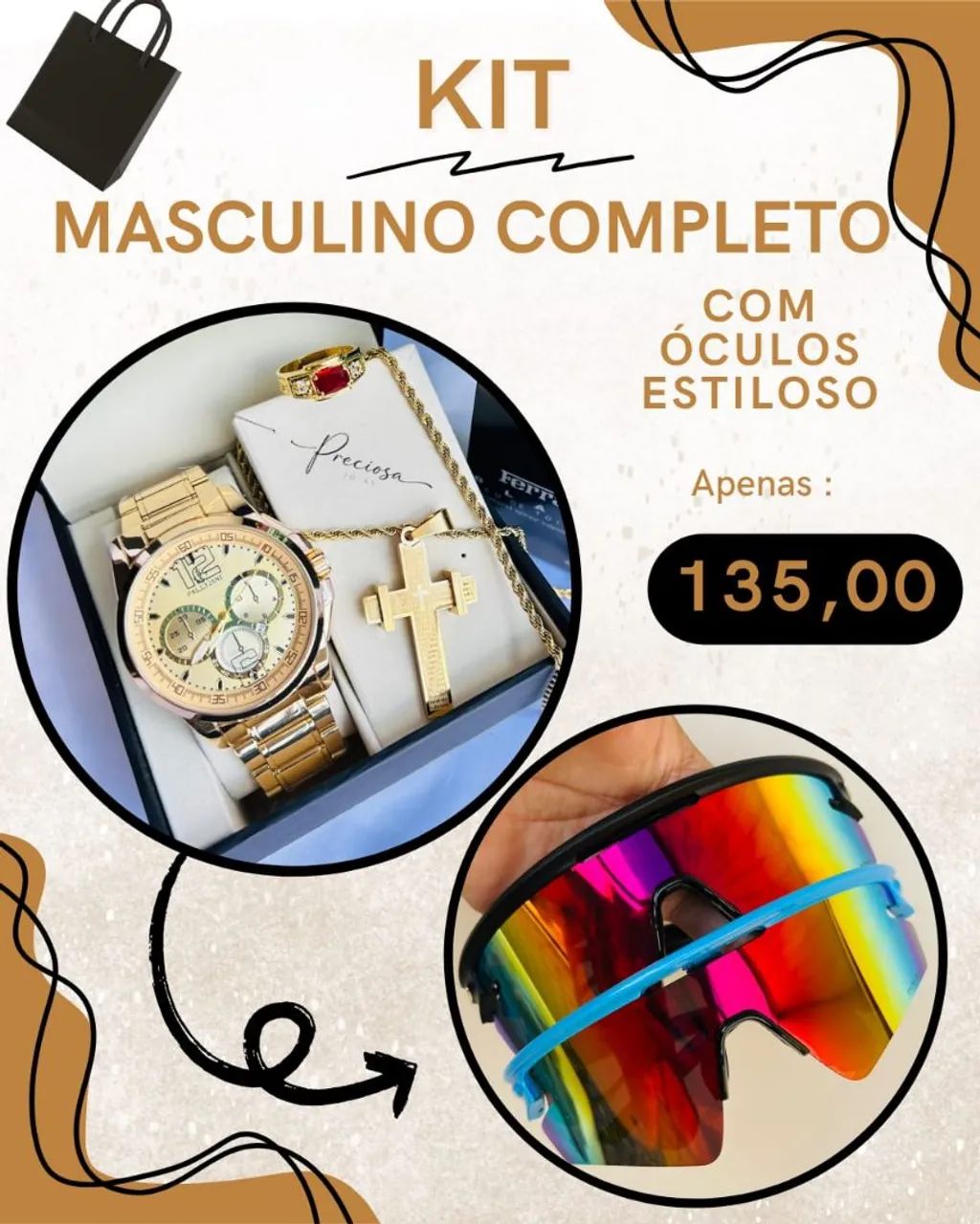 Relógio cordão anel e óculos estilo masculino  - Foto 5