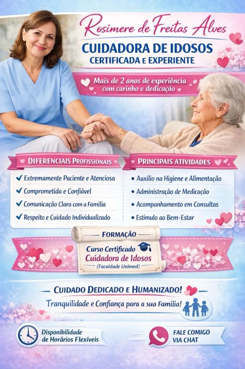 Cuidadora de Idosos - Qualificada, Certificada e Altamente Recomendada