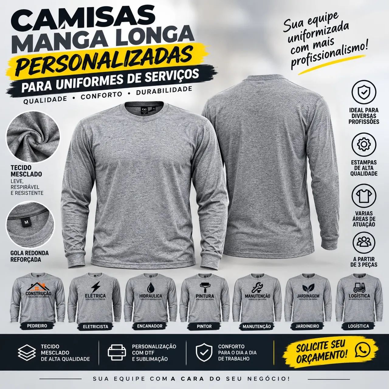Camisas personalizadas com manga longa para uniformes 