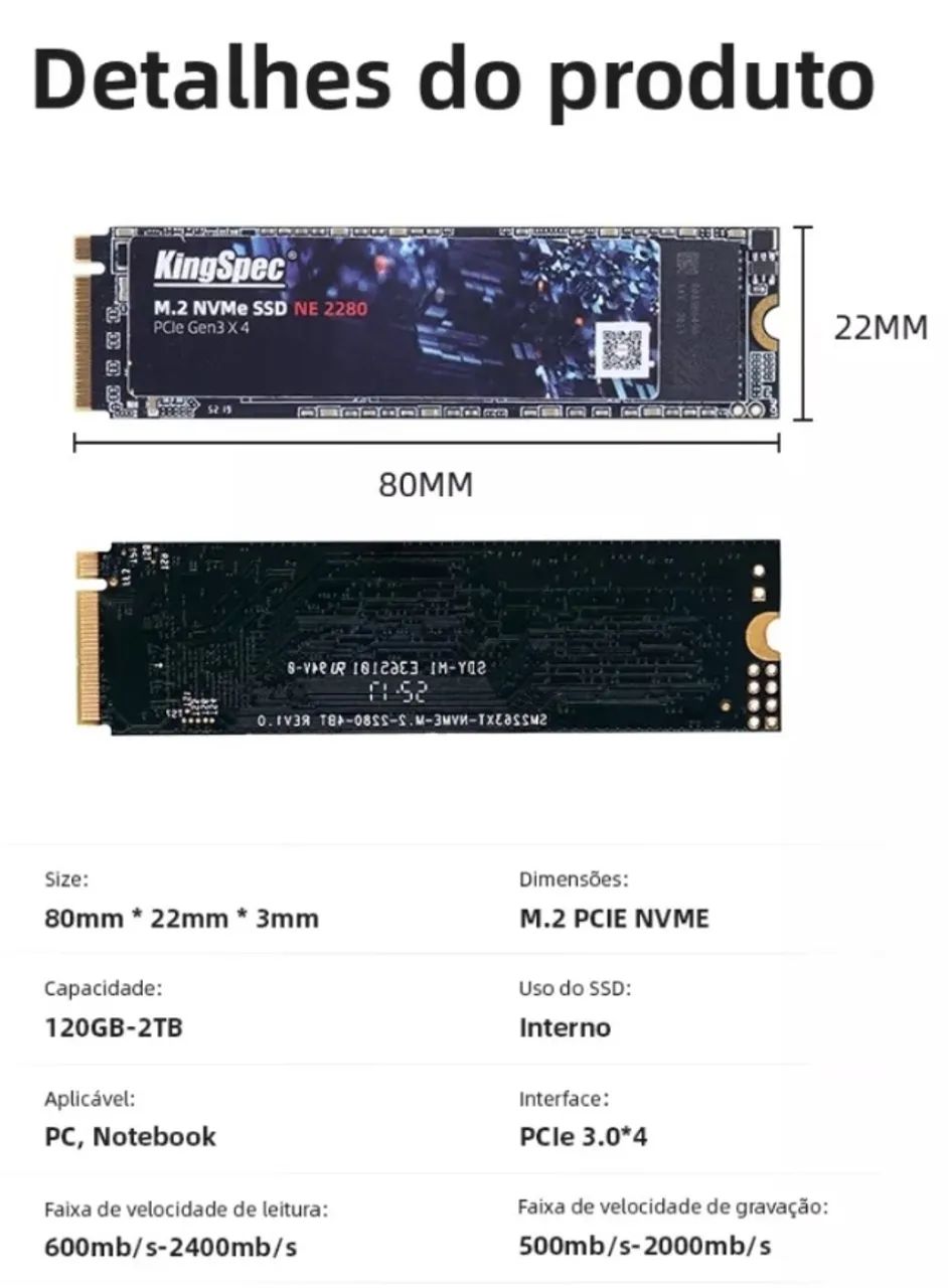 Ssd M.2 256GB KingSpec M2 NVMe (Novo / Lacrado) - Foto 5