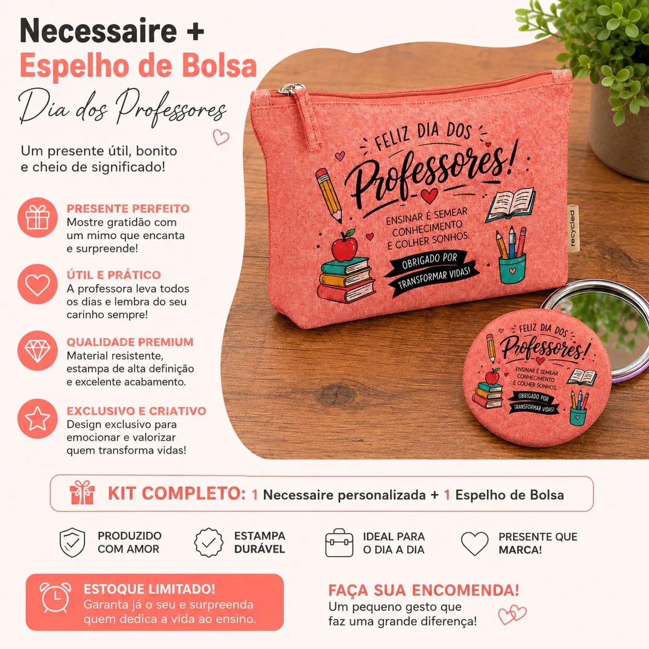 Kit nécessaire e espelho personalizados