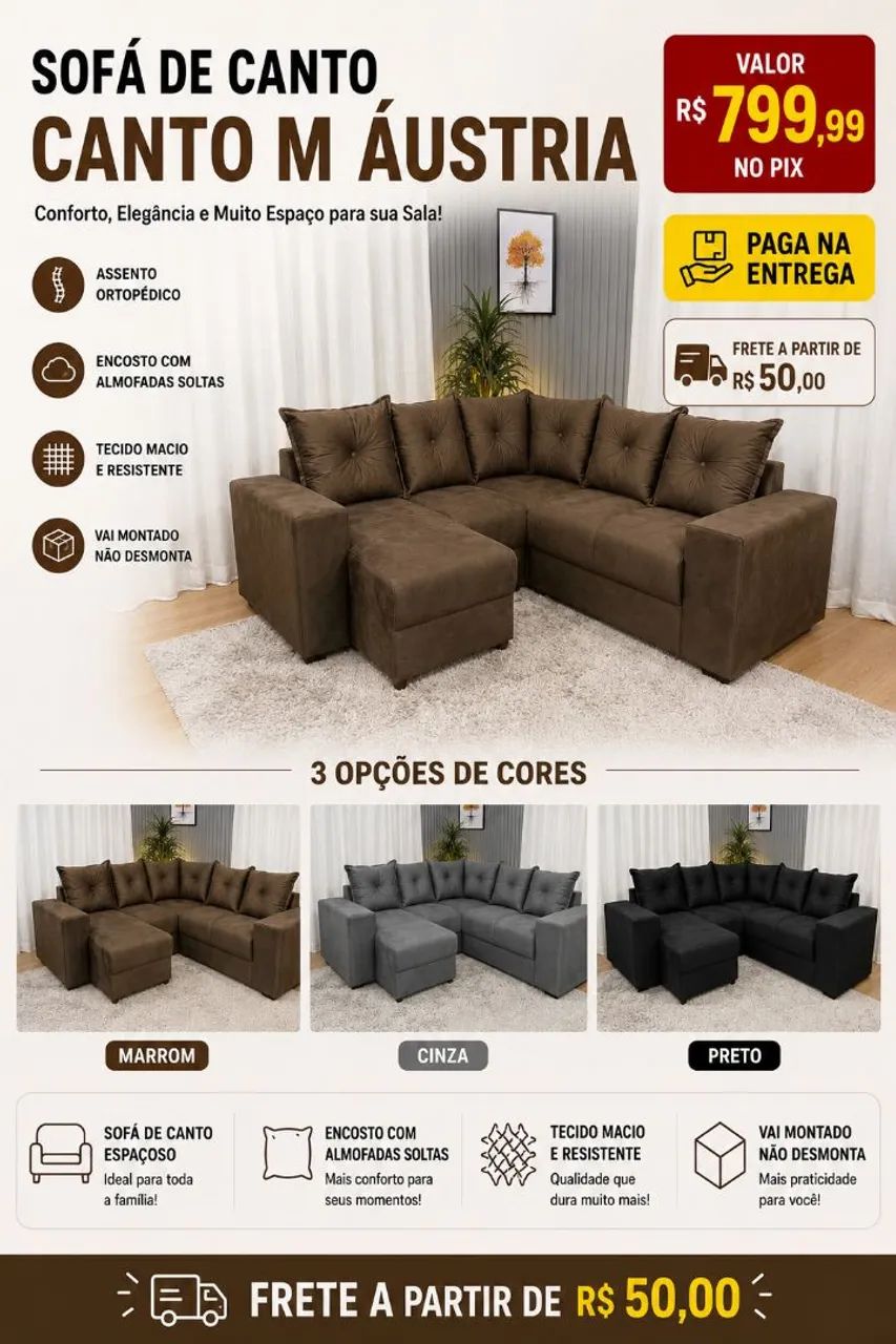 Sofá de canto Austrália por R$ 799,99