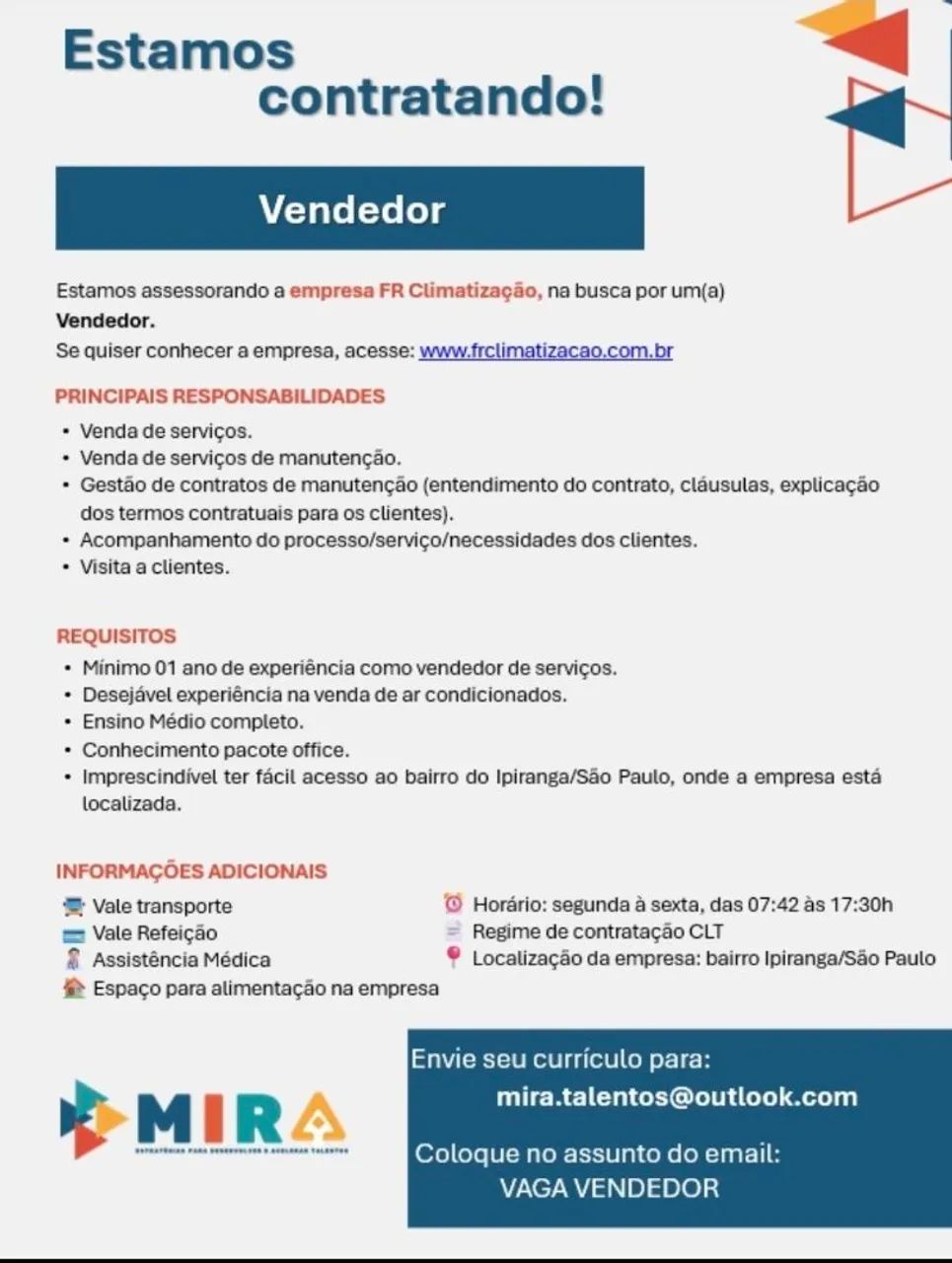 Vaga Vendedor