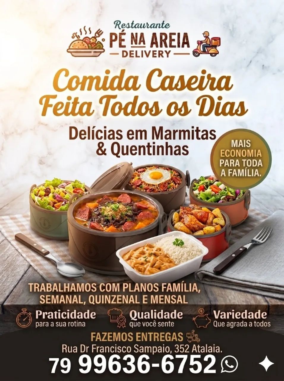 Restaurante Pé na areia Delivery - Trabalhamos com Marmitas