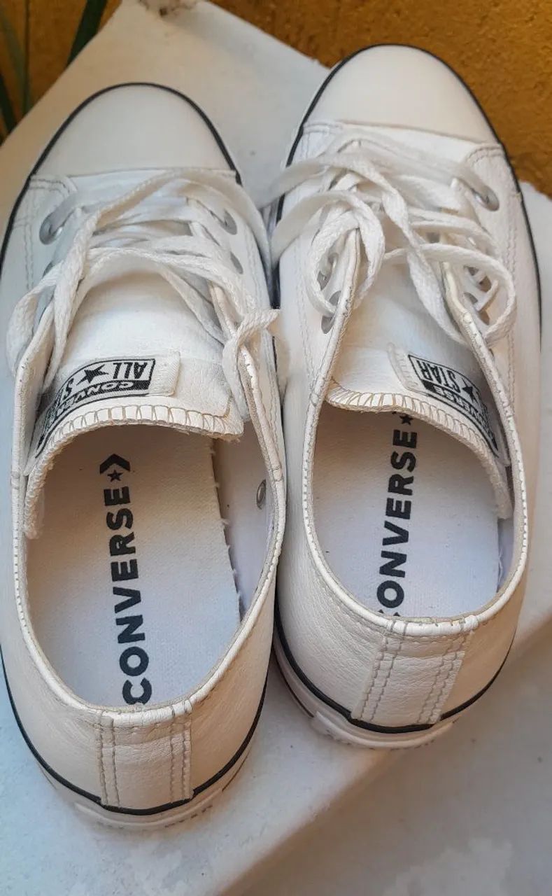Tênis All Star Plataforma de Couro Branco Original - Foto 3