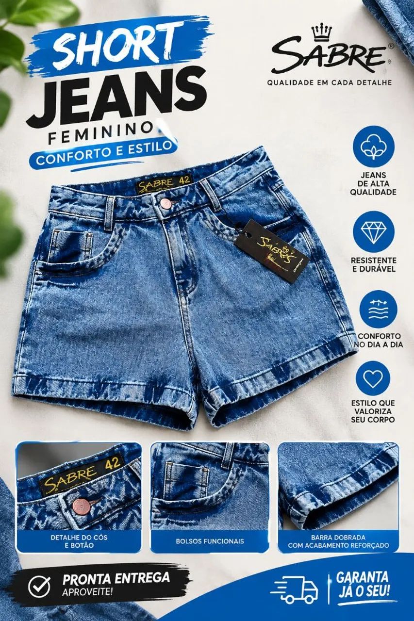 Short curto jeans azul feminino  - Foto 2