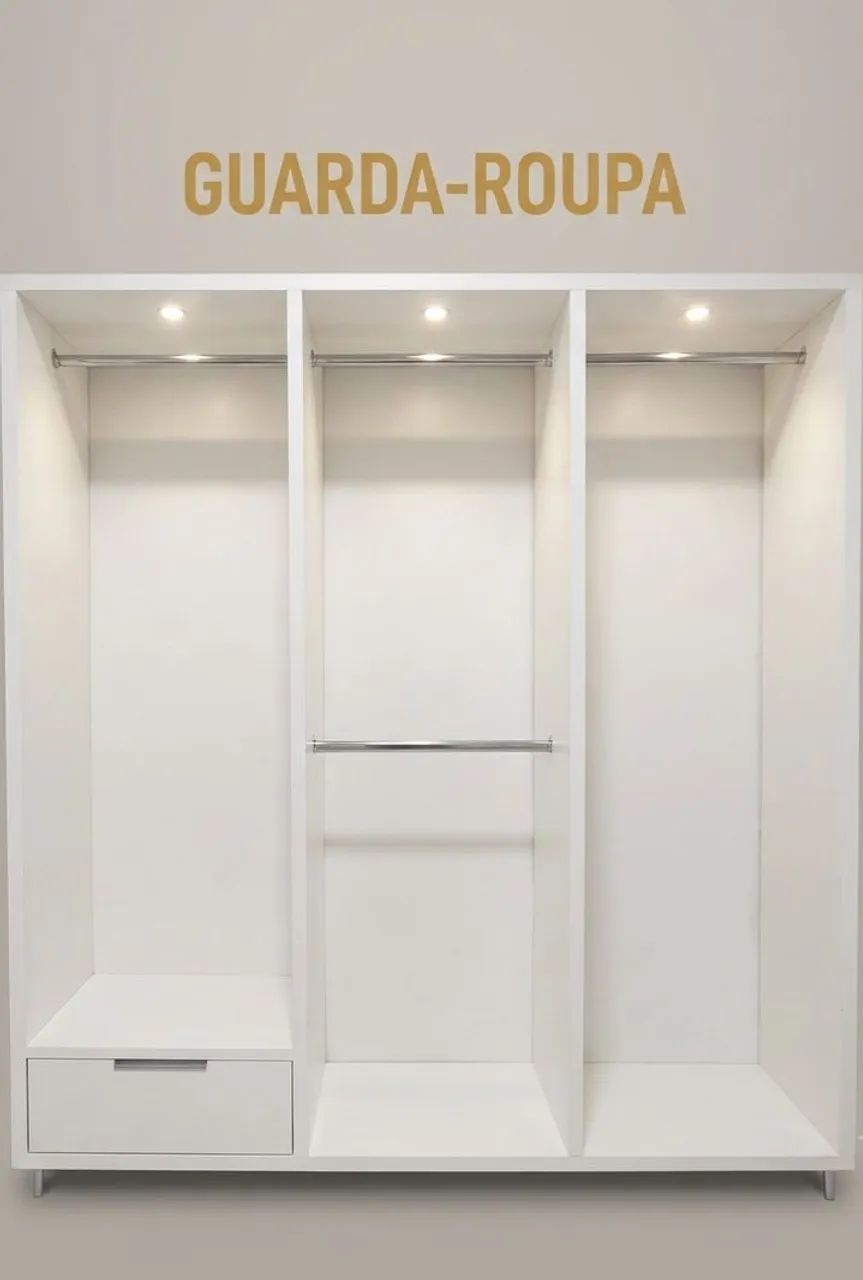 Guarda-Roupa Módulo Triplo em MDF com Iluminação LED