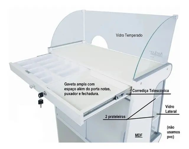 Balcão Caixa Seco completo com gaveta e chave Cor branco Promoção - Foto 4