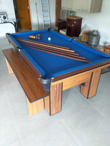 Mesa com 4 Pés Cor Imbuia Tecido Azul Mod. XBMU7106 - Foto 2