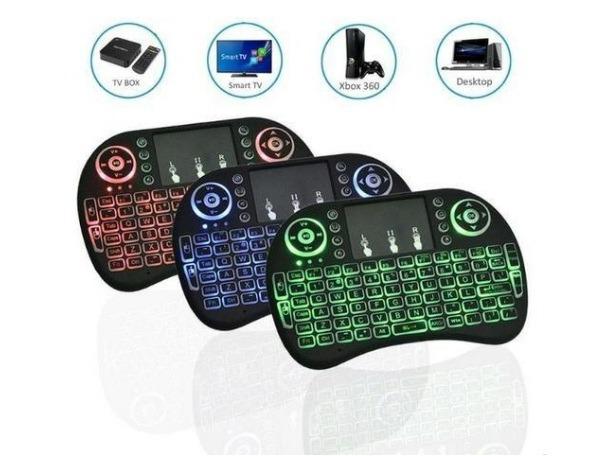 Miniteclado com mause touch usb sem fio wifi luminoso 3 cores para smart tv box pc gamer