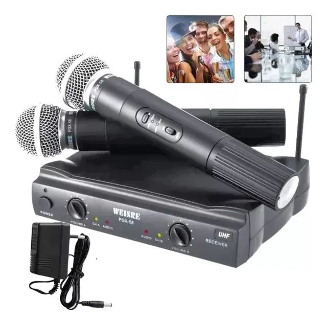 Microfones Sem Fio Profissional Dinâmico Duplo Sem Ruido Uhf