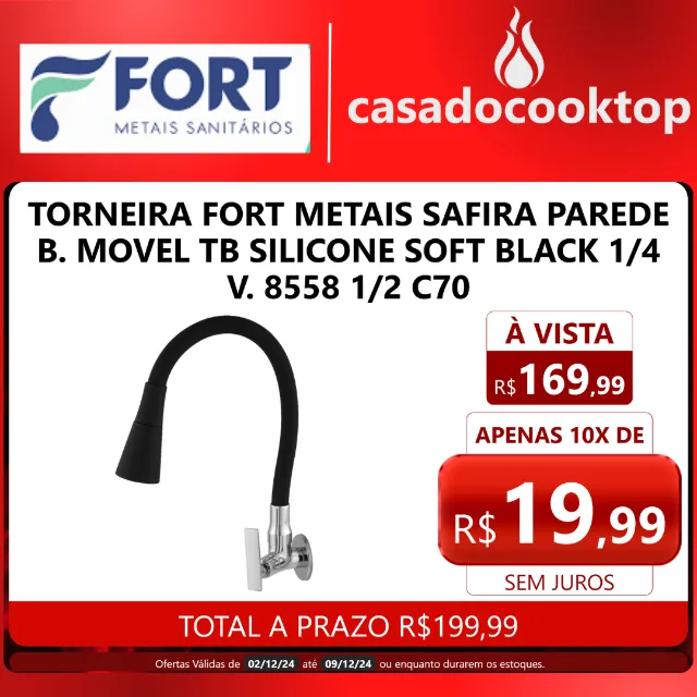 TORNEIRA FORT METAIS SAFIRA PAREDE B. MOVEL TB SILICONE SOFT BLACK 1/4 V. 8558 1/2 C70